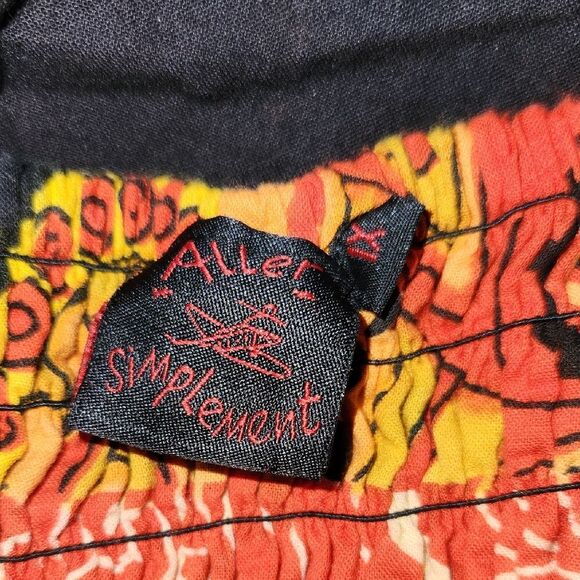 Aller Simplement Black Orange Vibrant Floral Bohemian Pants Women 1X Cotton - Picture 3 of 11